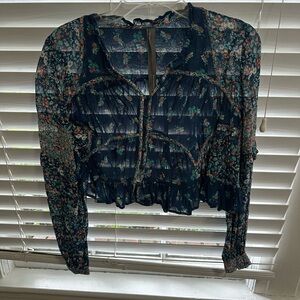 Anthropologie Navy Floral Blouse